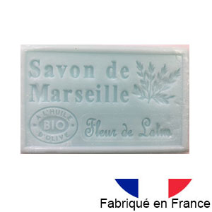 Marseille soap 125 gr. with vegetable oils and organic olive oil.  (Fleur de Lotus)
