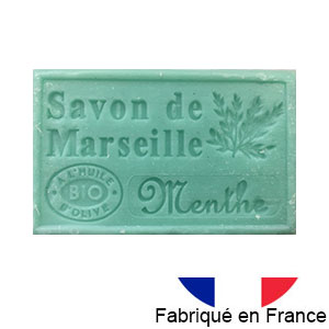 Marseille soap 125 gr. with vegetable oils and organic olive oil.  (Menthe)