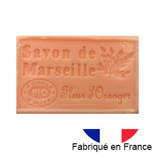 Marseille soap 125 gr. with vegetable oils and organic olive oil.  (fleur d'oranger)
